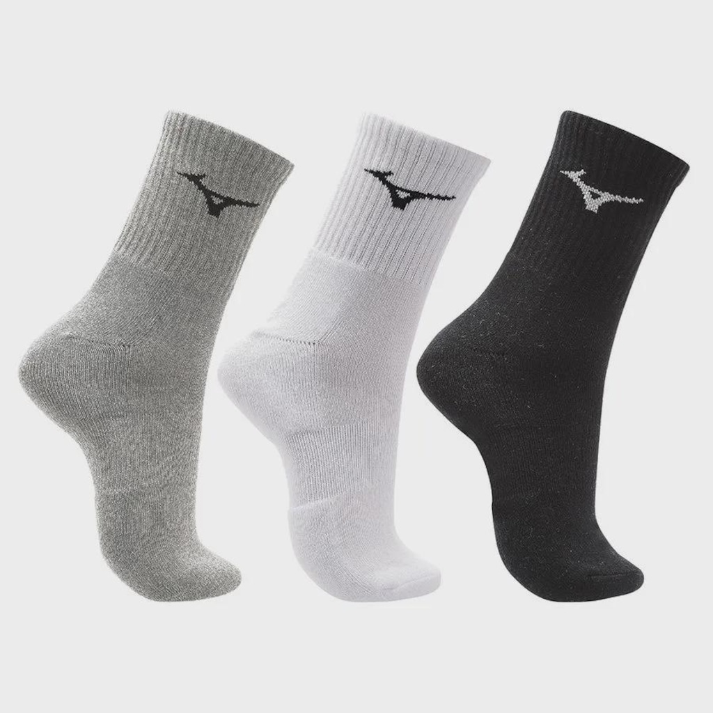Meia Cano Médio Mizuno Prime Tam. 33 a 38 com 3 Pares Unissex