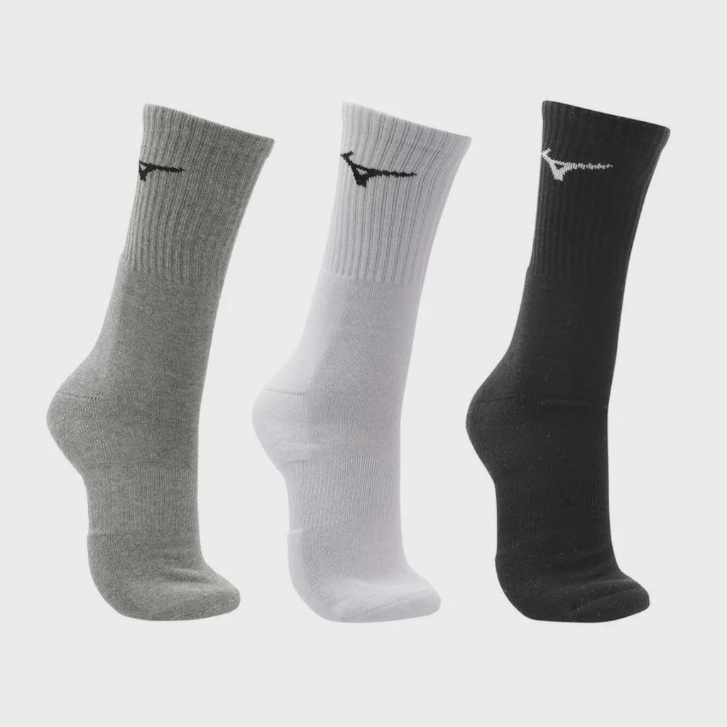 Meia Cano Alto Mizuno Prime Tam. 33 a 38 com 3 Pares Unissex