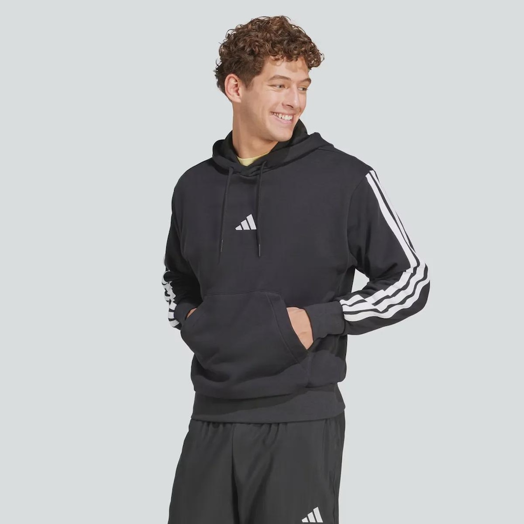 Blusão de Moletom Masculino adidas com Capuz Essentials 3 Stripes
