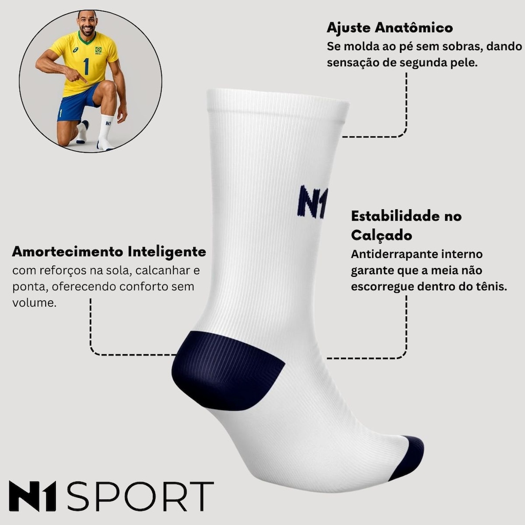 Imagem 2 do produto Meia Cano Médio Sport Oficial da Seleção Brasileira de Vôlei N1 Tamanho 38 - 44 Unissex