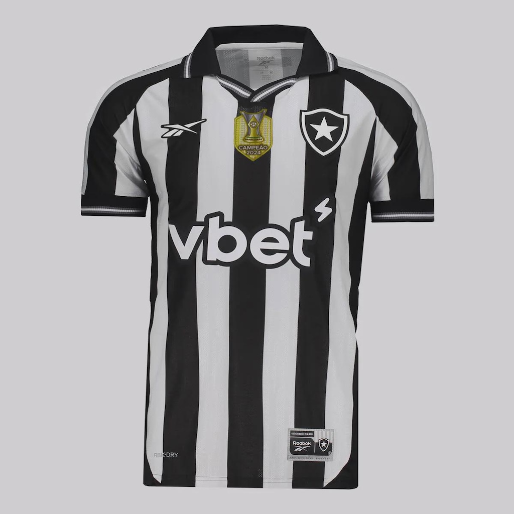 Camisa do Botafogo Reebook I 2025 Patch Campeão Brasileiro Masculina