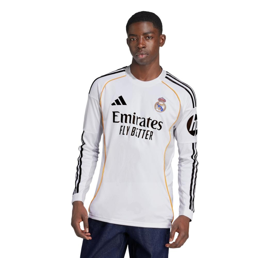 Camisa I Real Madrid 25/26 Manga Longa Masculina Adidas