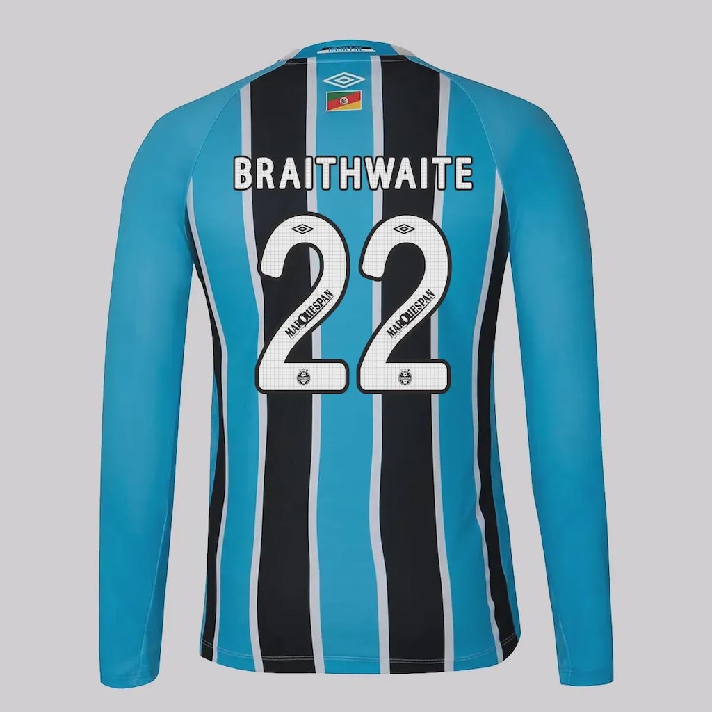 Camisa Manga Longa do Grêmio I 25/26 Umbro 22 Braithwaite Masculina