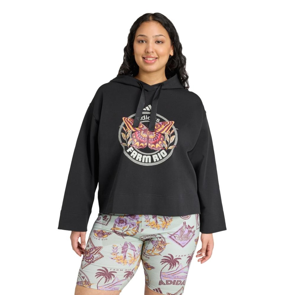 Blusão de Moletom com Capuz Feminino adidas x FARM Plus Size