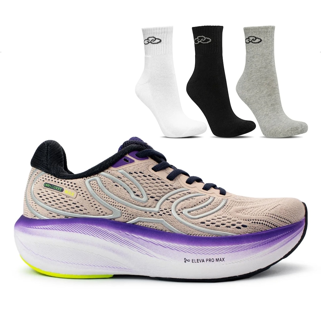 Tênis Feminino Olympikus Corre Max + 3 Pares de Meias Olympikus Cano Médio
