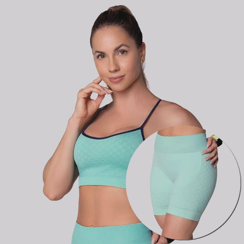 Top + Shorts Selene Quadriculado com Bojo Removível Feminino