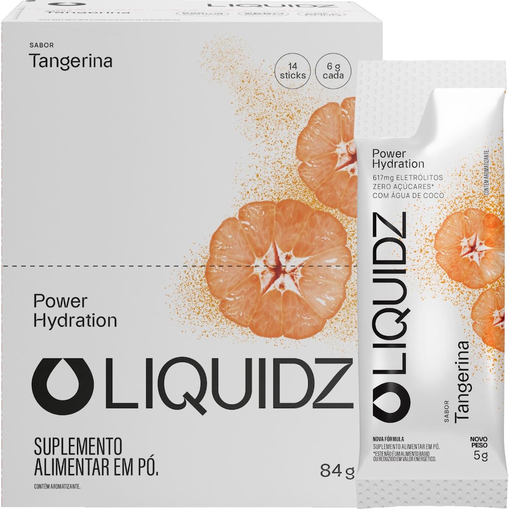 Eletrólitos Zero Açúcares Liquidz® Sabor Tangerina - Kit 1 Caixa - 14 sachês