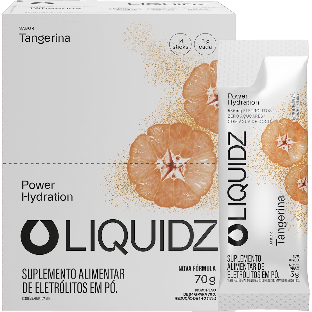 Eletrólitos Zero Açúcares Liquidz® Sabor Tangerina - Kit 1 Caixa - 14 sachês