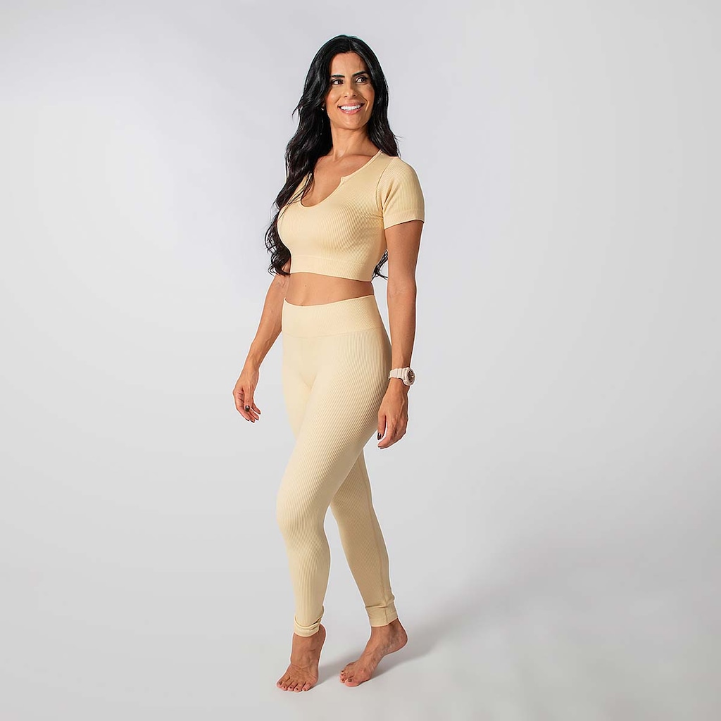 Imagem 2 do produto Conjunto Fitness Calça E Cropped Canelado Alma Genius Femino