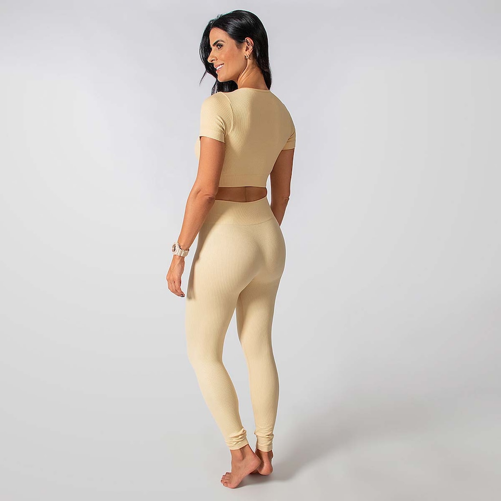 Imagem 3 do produto Conjunto Fitness Calça E Cropped Canelado Alma Genius Femino