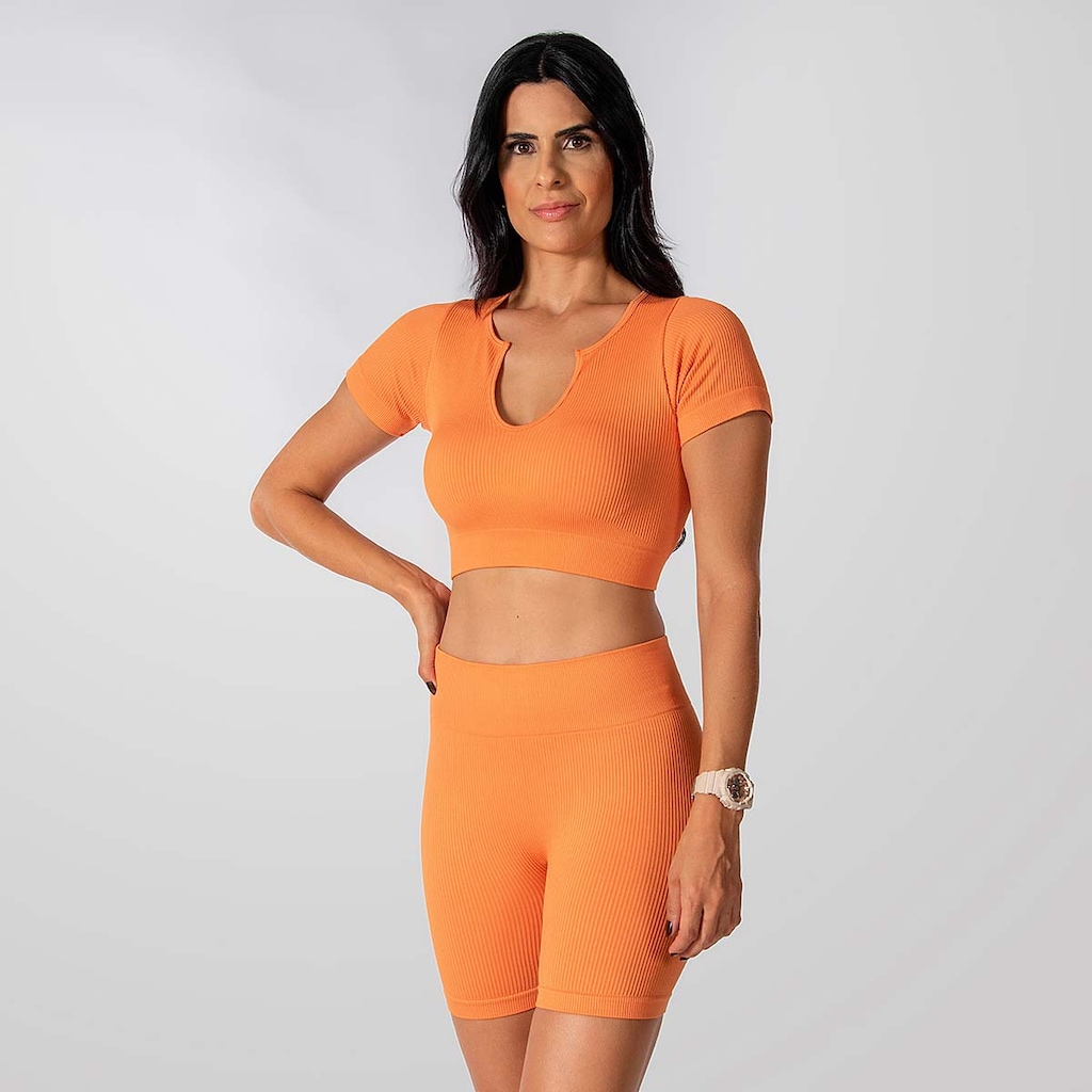 Conjunto Fitness Short Cropped Canelado Alma Genius Feminino