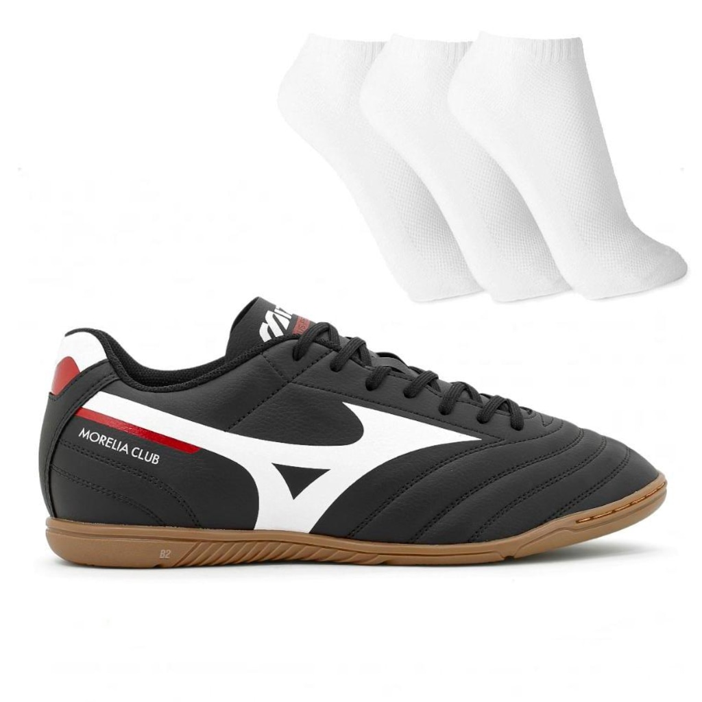 Chuteira Futsal Adulto Mizuno Morelia Club In + 3 Pares de Meias