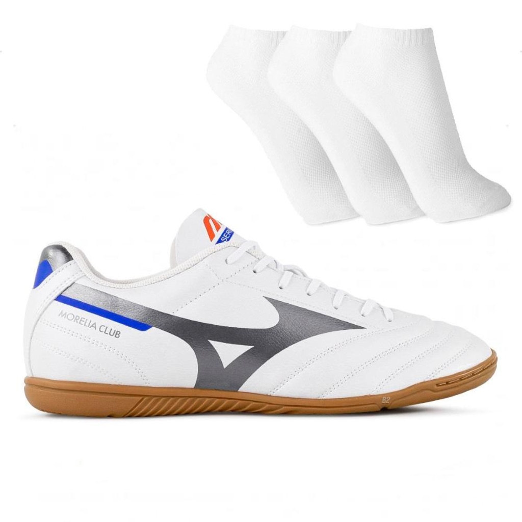 Chuteira Futsal Adulto Mizuno Morelia Club In + 3 Pares de Meias