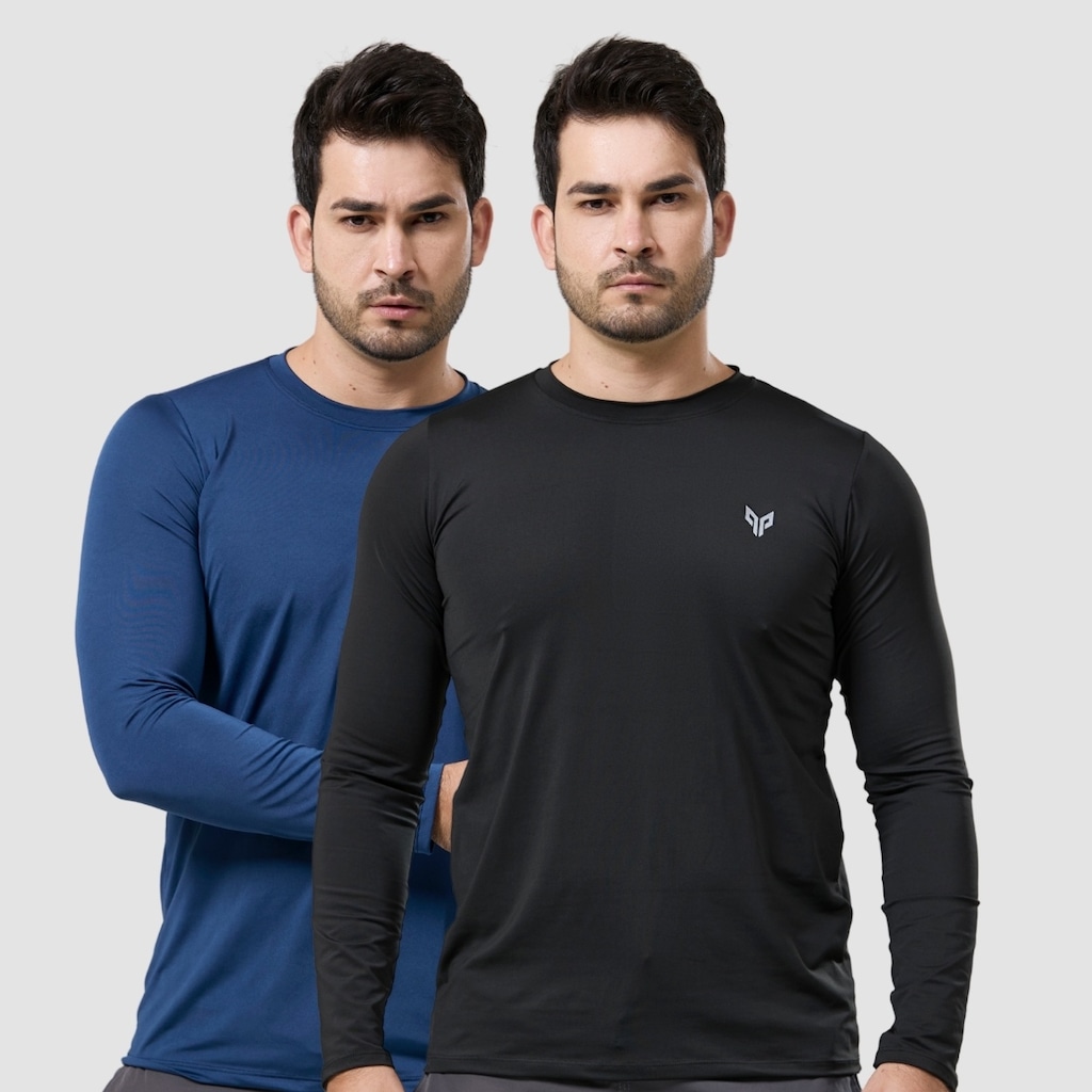Kit 2 Camisa Térmica Masculina Manga Longa com Proteção UPF50 Performance Wear
