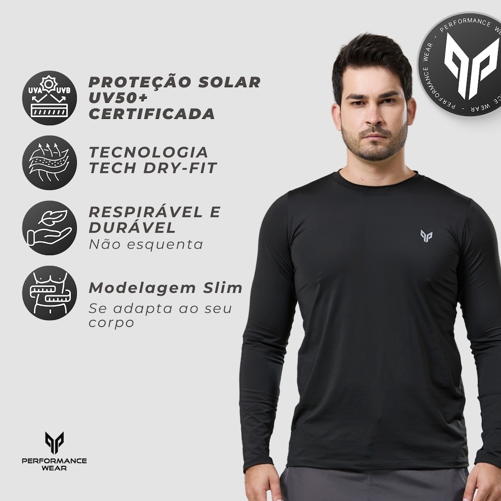 Imagem 2 do produto Kit 2 Camisa Térmica Masculina Manga Longa com Proteção UPF50 Performance Wear