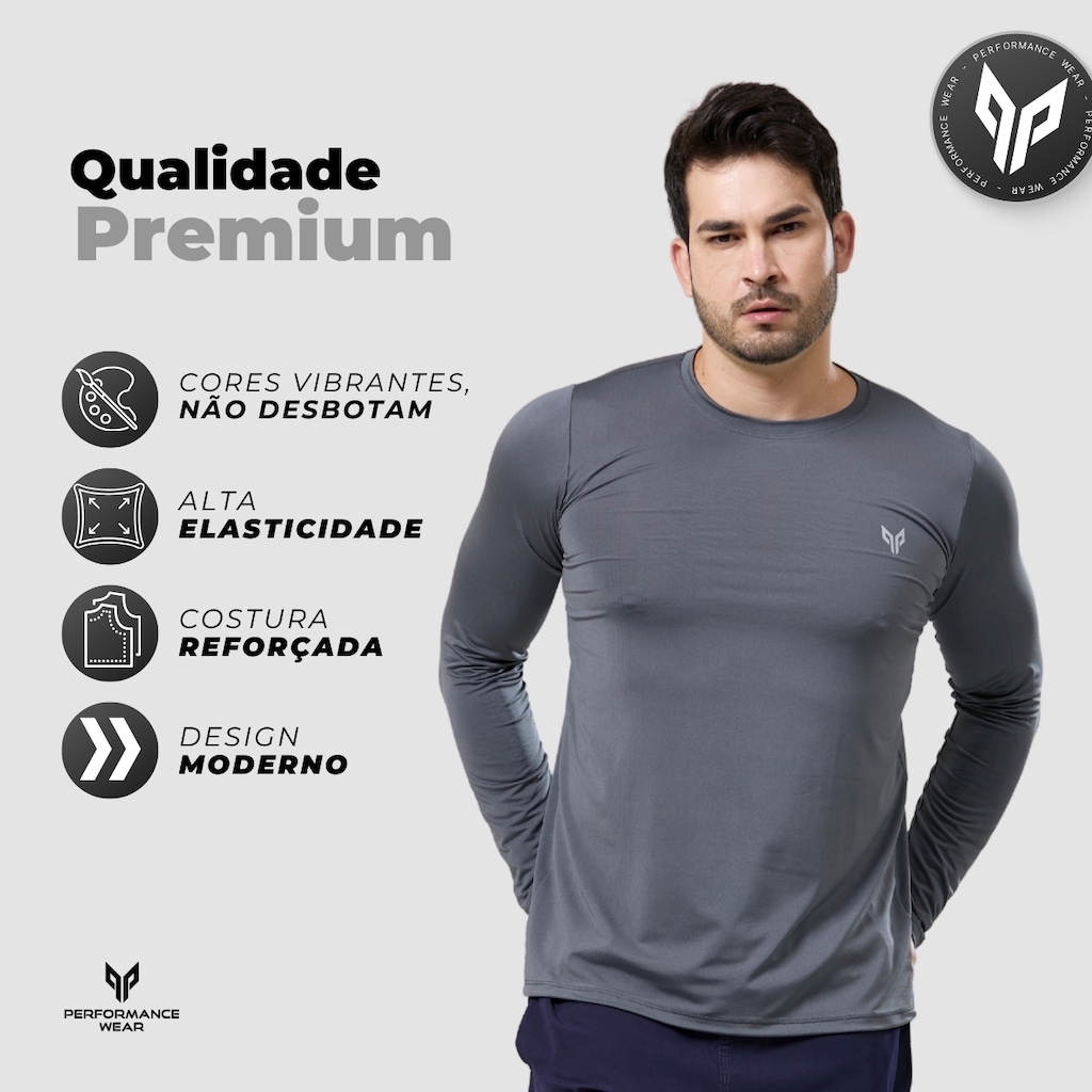 Imagem 3 do produto Kit 2 Camisa Térmica Masculina Manga Longa com Proteção UPF50 Performance Wear