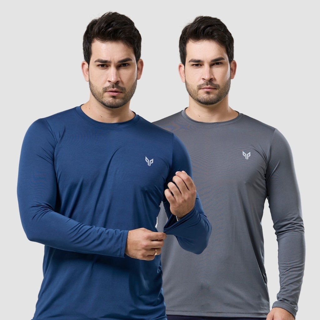 Kit 2 Camisa Térmica Masculina Manga Longa com Proteção UPF50 Performance Wear