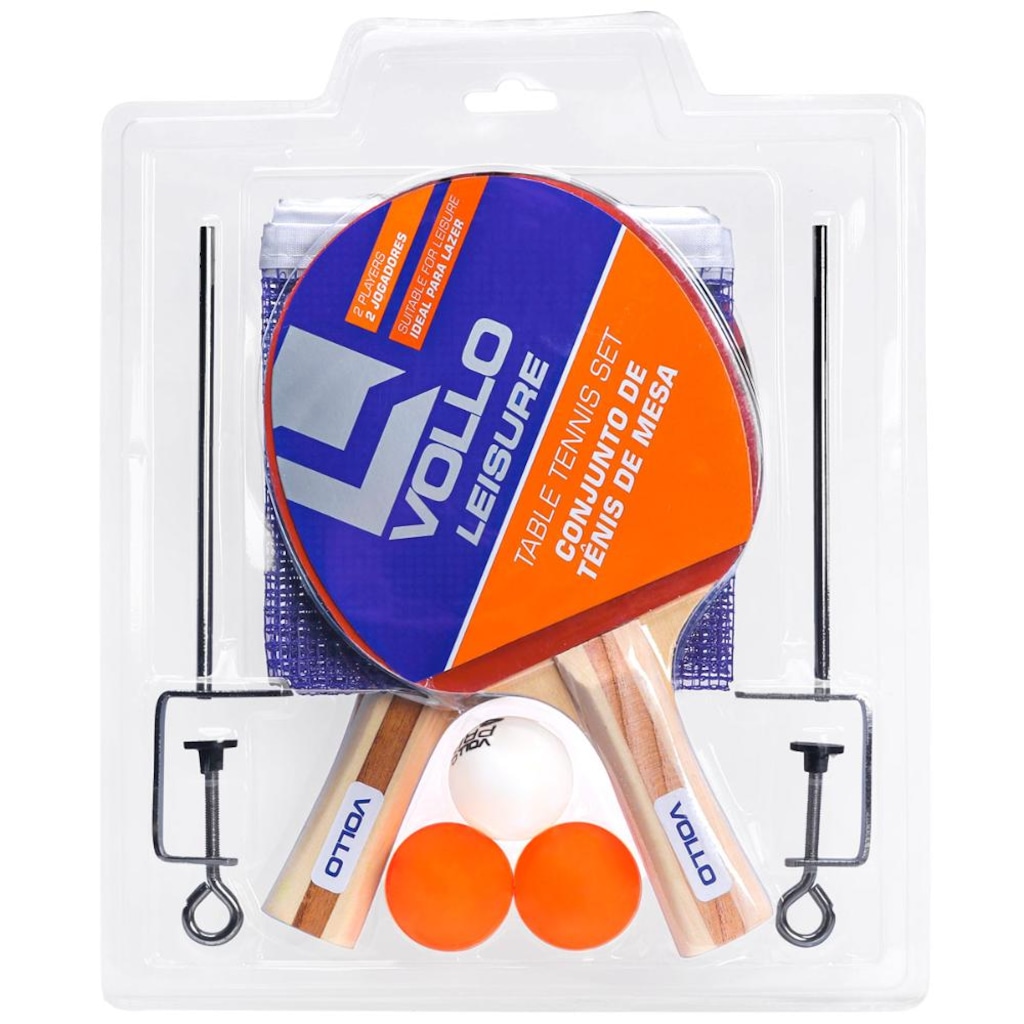 Kit de Tênis de Mesa Vollo VT710 com 2 Raquetes e 3 Bolinhas Rede e Suporte