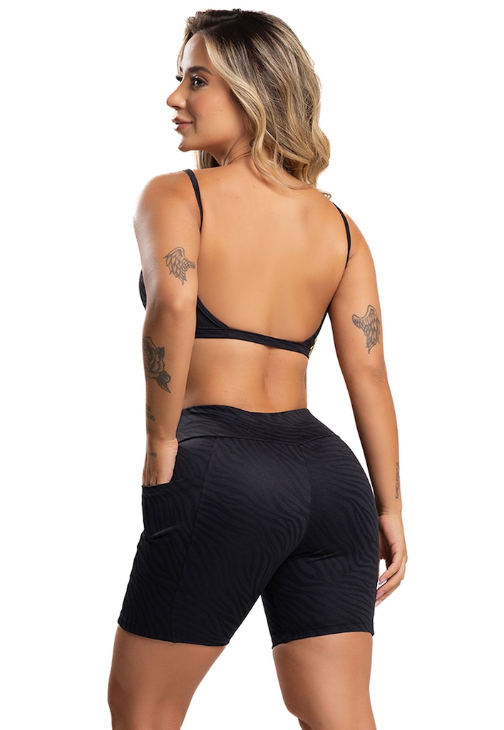 Imagem 3 do produto Short com Bolsos Mvb Modas Cintura Alta Fitness Academia Jacquard Feminino