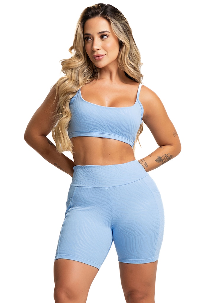 Short com Bolsos Mvb Modas Cintura Alta Fitness Academia Jacquard Feminino