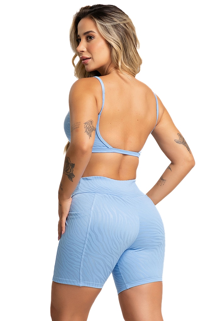Imagem 3 do produto Short com Bolsos Mvb Modas Cintura Alta Fitness Academia Jacquard Feminino