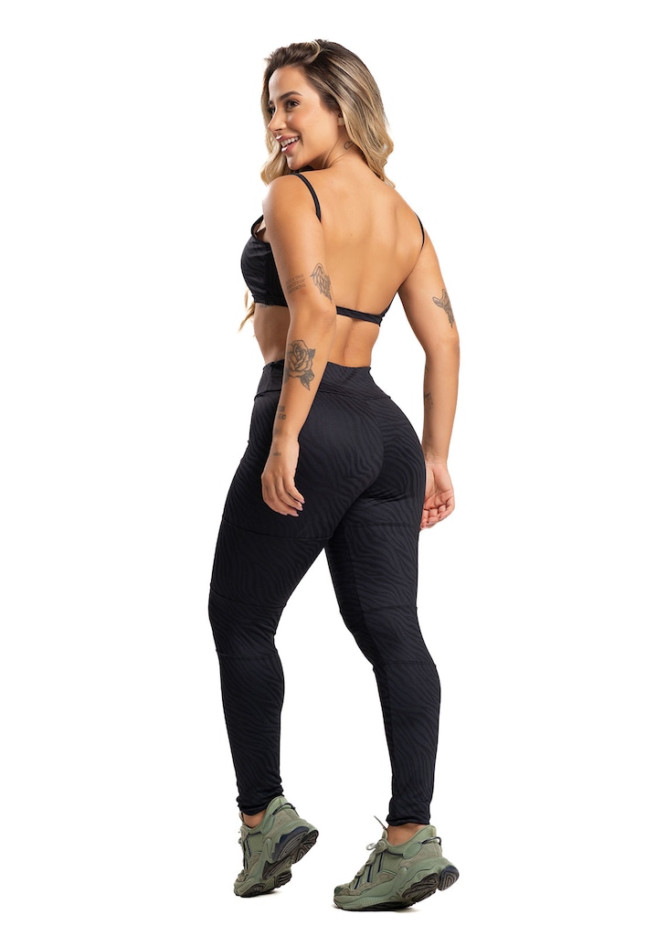 Imagem 5 do produto Calça Legging MVB Modas Cintura Alta Recortes Texturizada Jacquard Feminina
