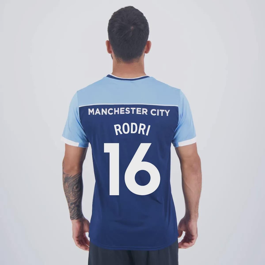 Camiseta Manchester City Rodri 16 Navy Masculino FutFanatics