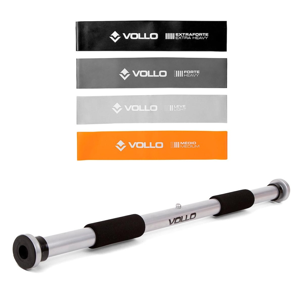 Kit Academia em Casa Vollo Barra Porta + 4 Faixas Elásticas