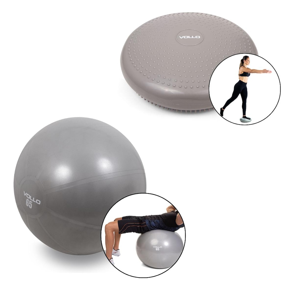 Kit Pilates Vollo Bola Suíça Yoga + Disco de Equilíbrio