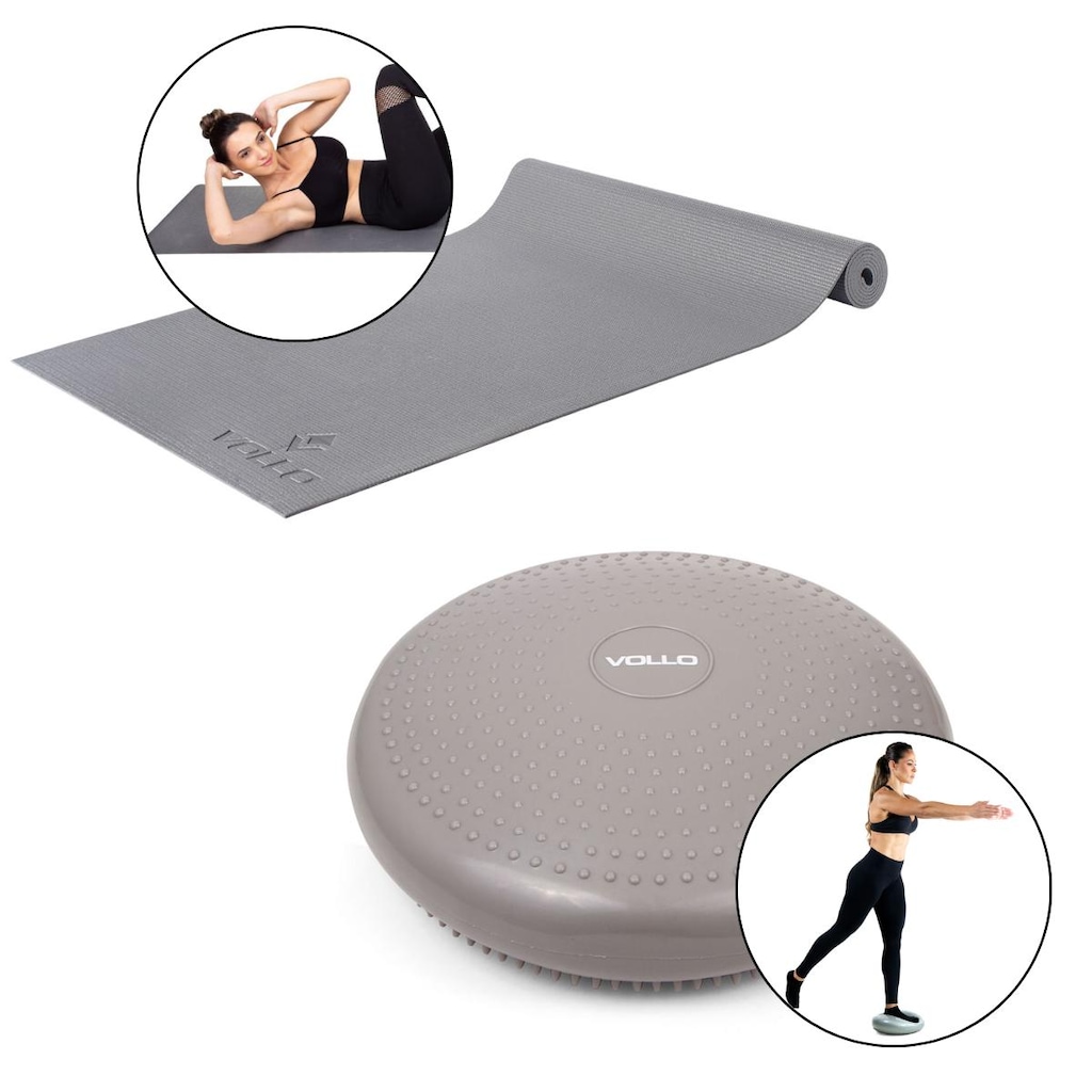 Kit Yoga Vollo Tapete Antiderrapante + Disco de Equilíbrio