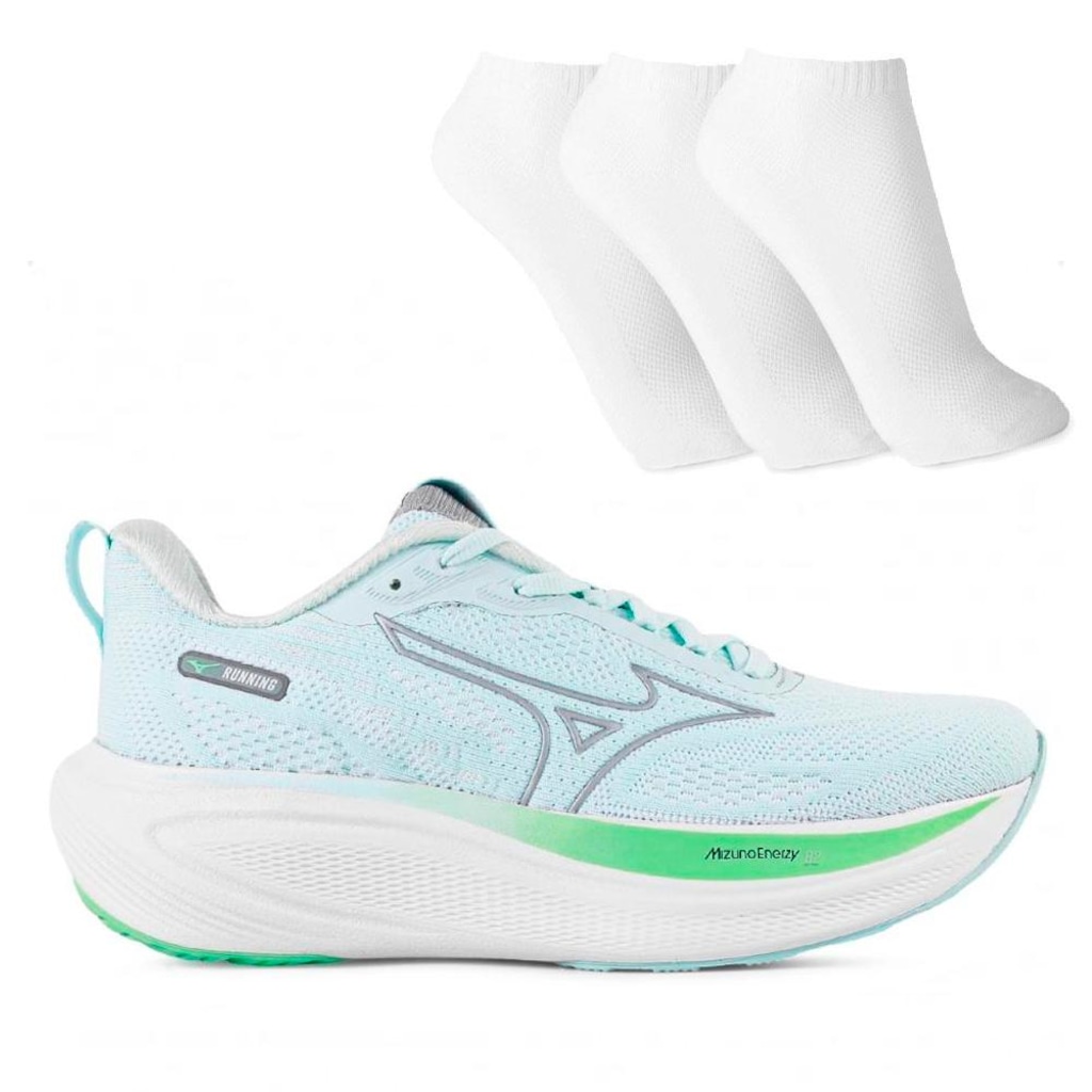 Tênis Mizuno Base Prime + 3 Pares de Meia Cano Curto Feminino