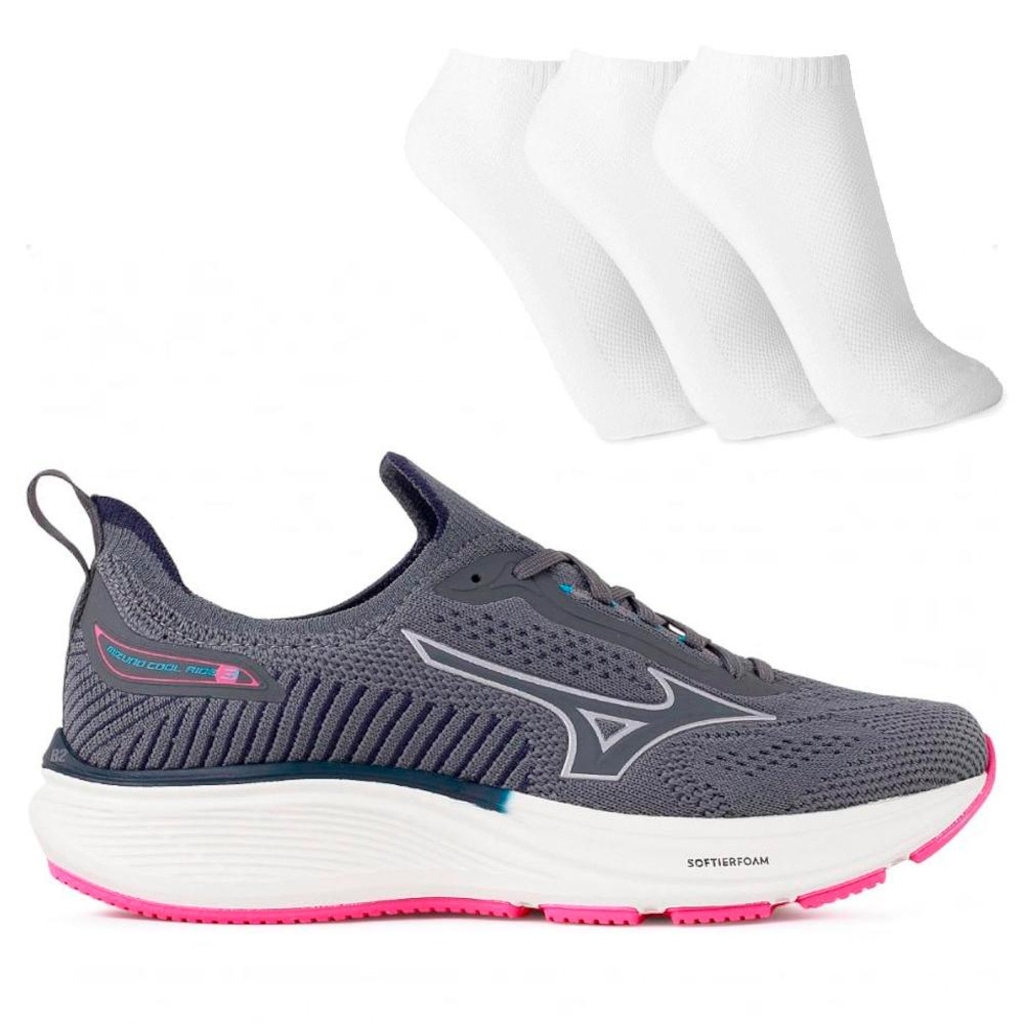 Tênis Mizuno Cool Ride 3 + 3 Pares de Meias Cano Curto Feminino