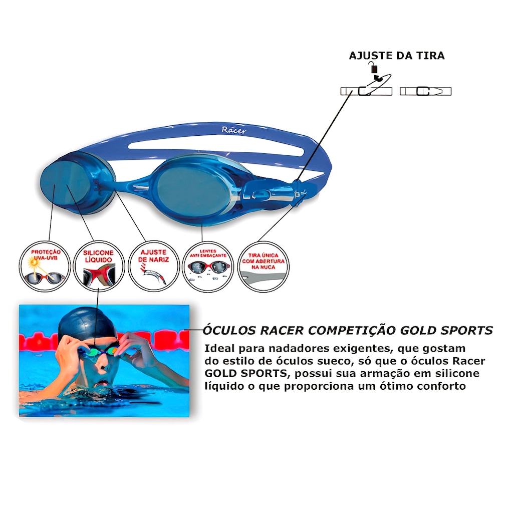 Imagem 2 do produto Óculos de Natação Gold Sports Competição Racer