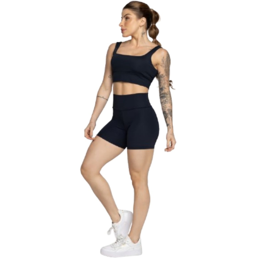 Imagem 2 do produto Conjunto Top Alça Grossa e Short Smart Vekyo Alta Compressão Treino Academia Moda Fitness