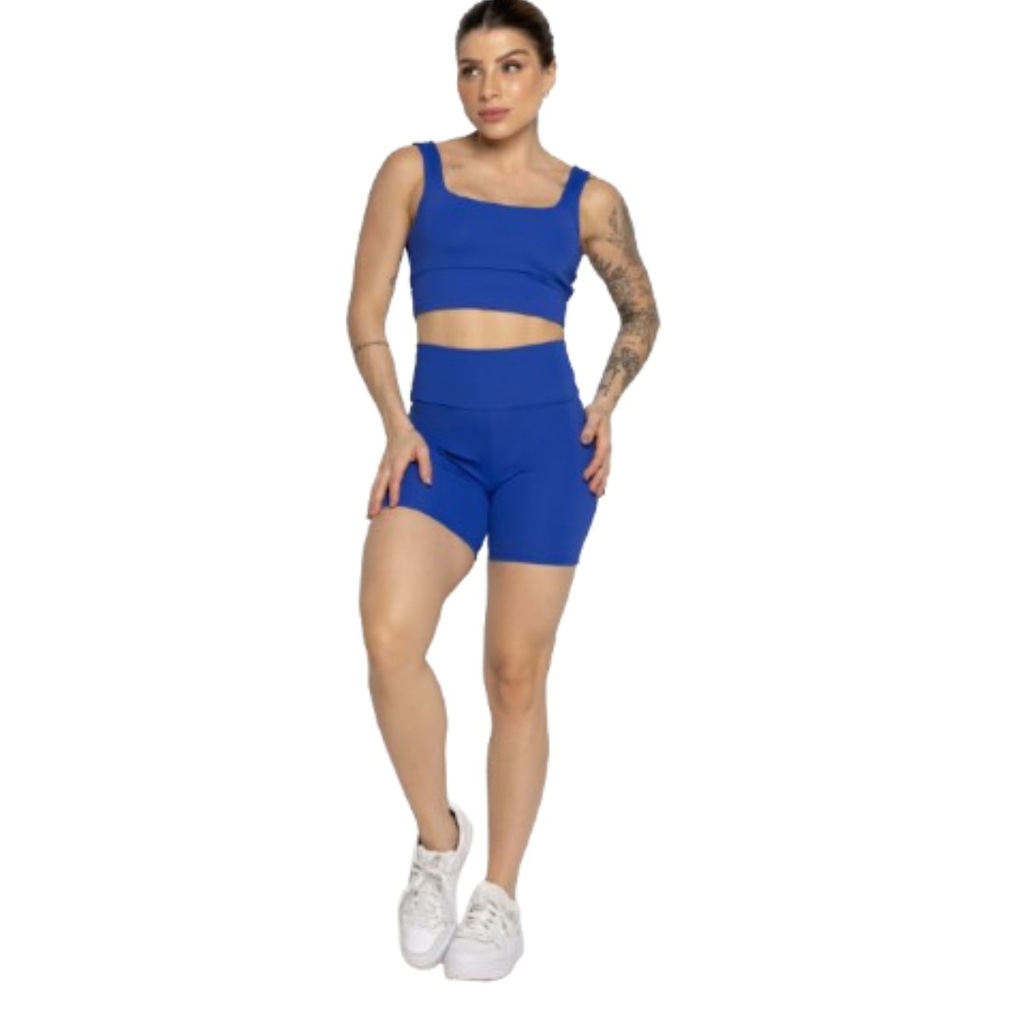 Conjunto Top Alça Grossa e Short Smart Vekyo Alta Compressão Treino Academia Moda Fitness