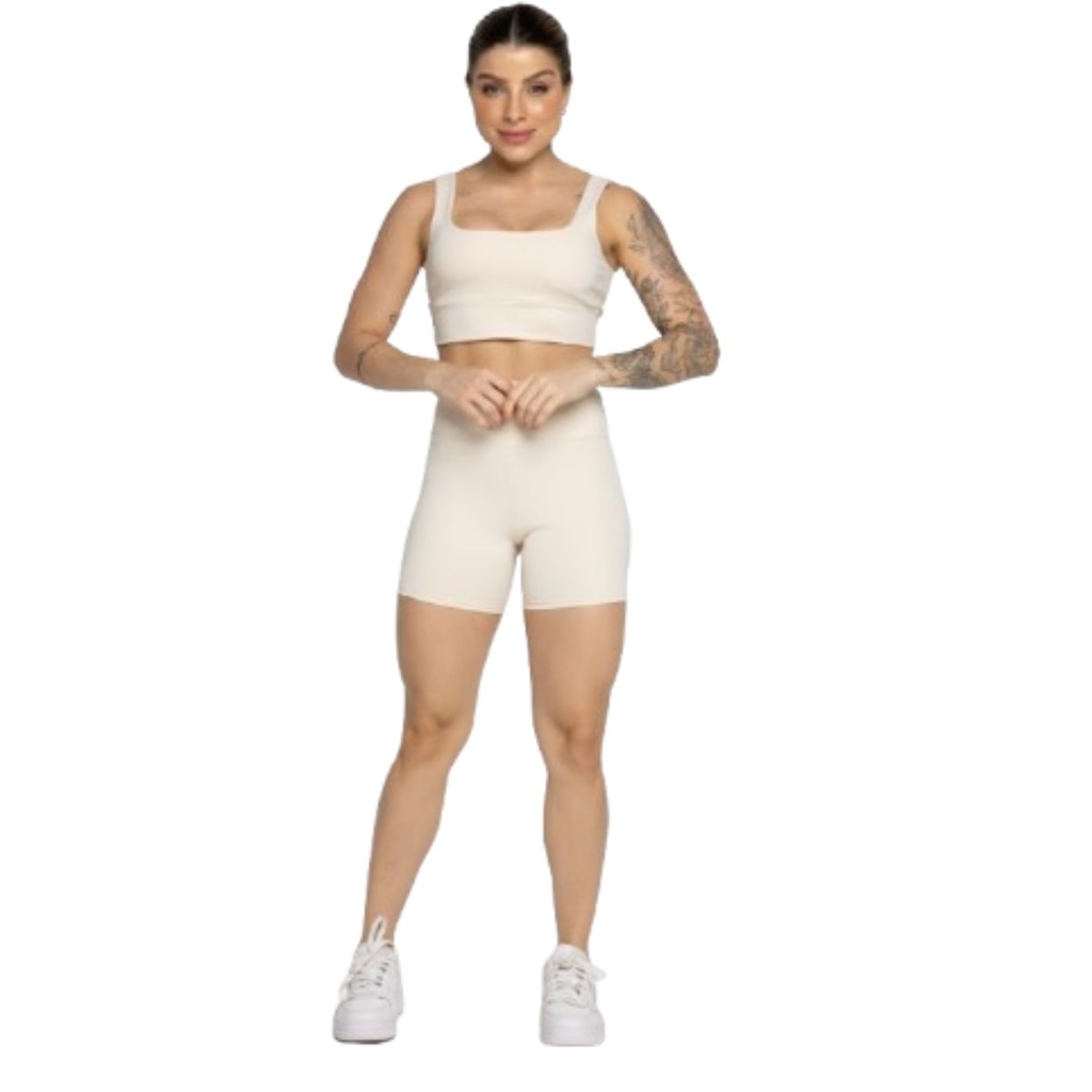 Conjunto Top Alça Grossa e Short Smart Vekyo Alta Compressão Treino Academia Moda Fitness