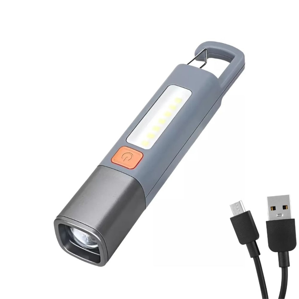 Mini Lanterna LED DK Recarregável USB Longo Alcance com Gancho Resistente à Água