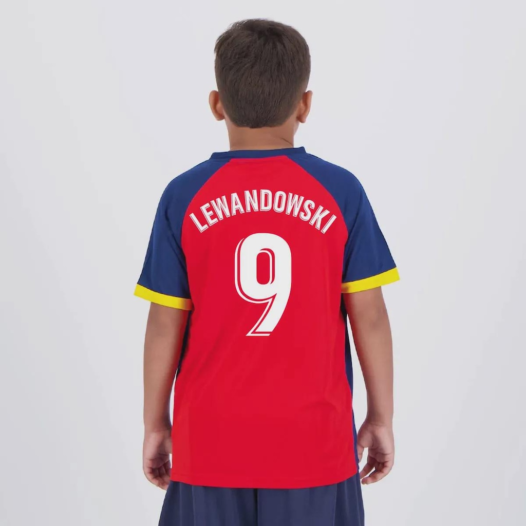 Camisa Barcelona Lewandowski 9 Culés FutFanatics Infantil