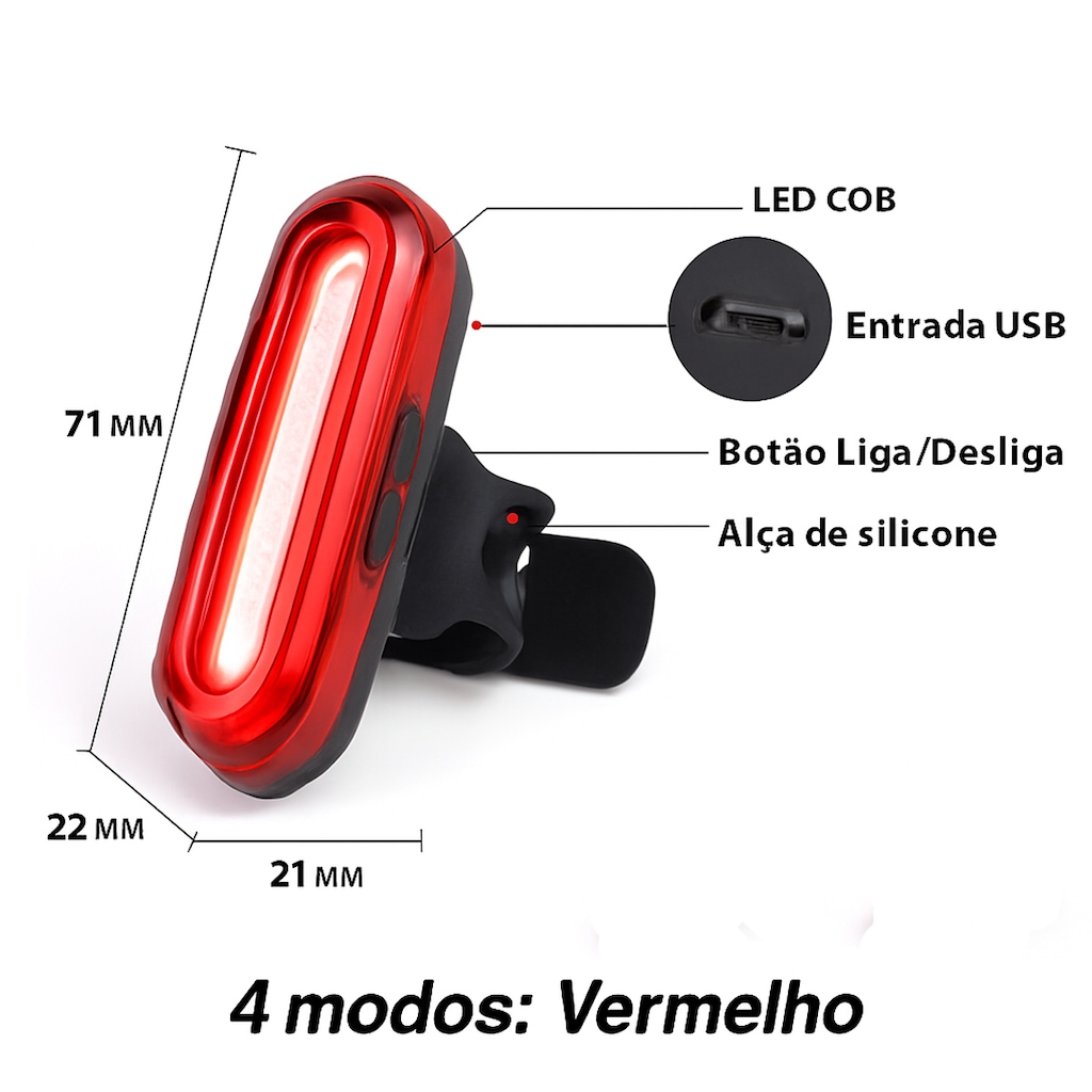 Imagem 3 do produto Lanterna traseira de Bike Gold Sports Strong  Com Cabo Usb