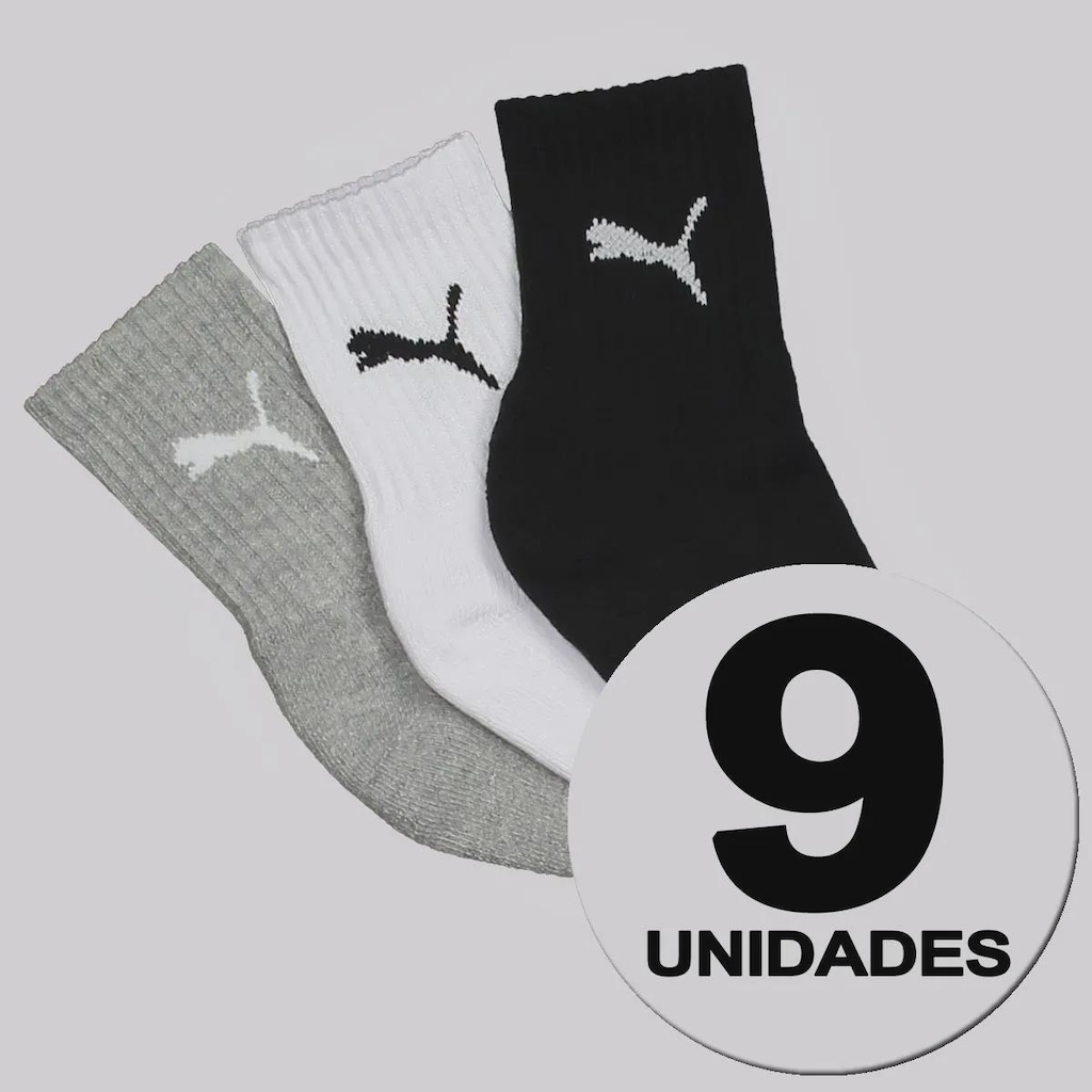 Kit Meia Puma Cano Médio 9 Pares Feminina