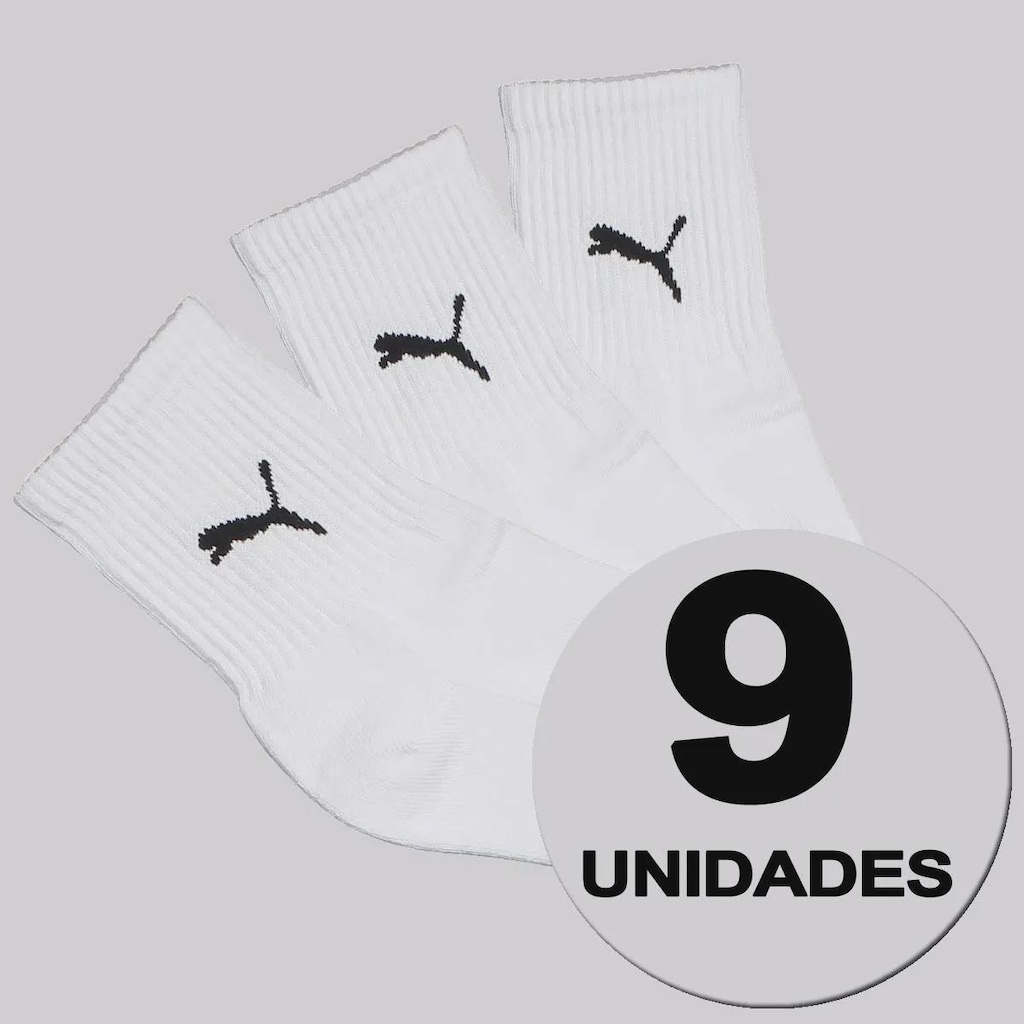 Kit Meia Puma Esportiva Cano Médio 9 Pares Feminino