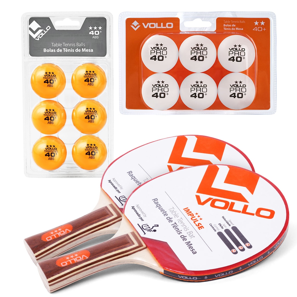 Kit Ping Pong Vollo 2 Raquetes Impulse + 6 Bolas Brancas + 6 Bolas Laranjas