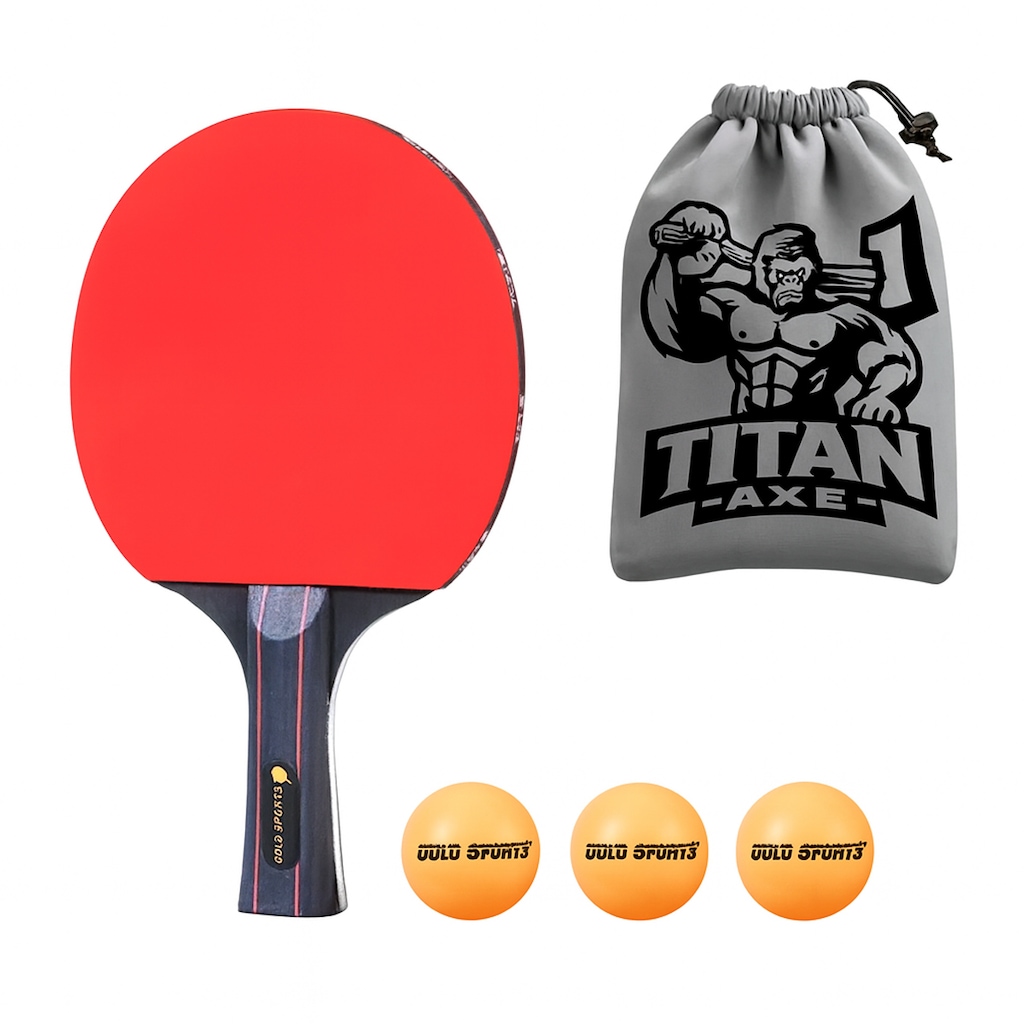 Kit Tênis de Mesa Gold Sports Titan 1 Raq 6 Estrelas e 3 Bolas + Bolsa para Transportar