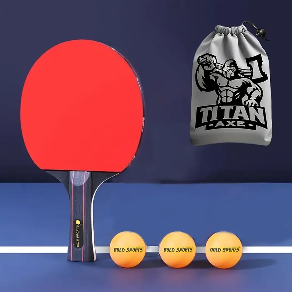Imagem 3 do produto Kit Tênis de Mesa Gold Sports Titan 1 Raq 6 Estrelas e 3 Bolas + Bolsa para Transportar