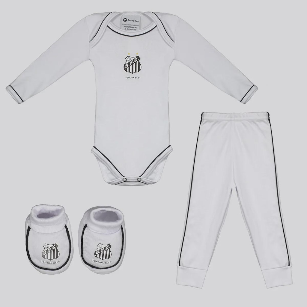 Kit Body Longo Calça e Pantufa Infantil Santos