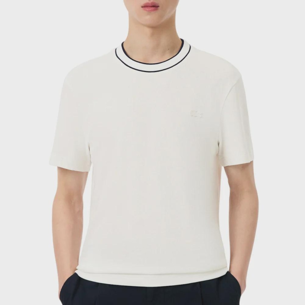 Camiseta Lacoste Piqué com Gola Listrada Masculina