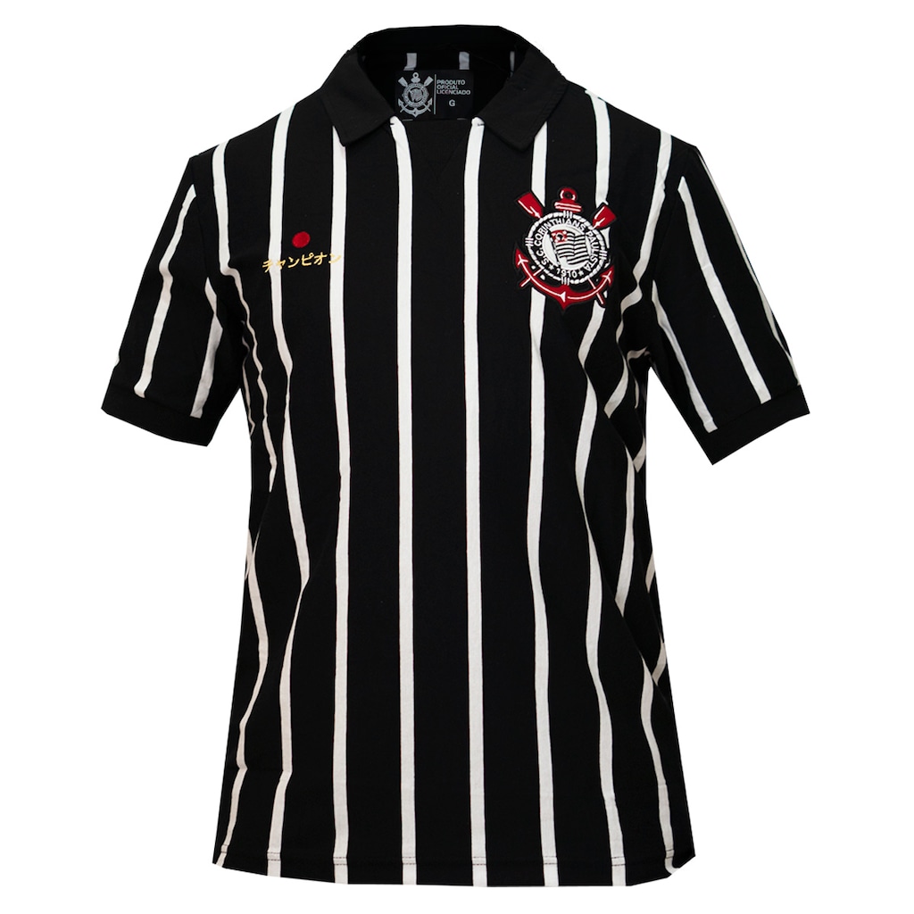 Camisa Corinthians Polo Símbolo Bordado Japão Listrado Coimbra Masculino