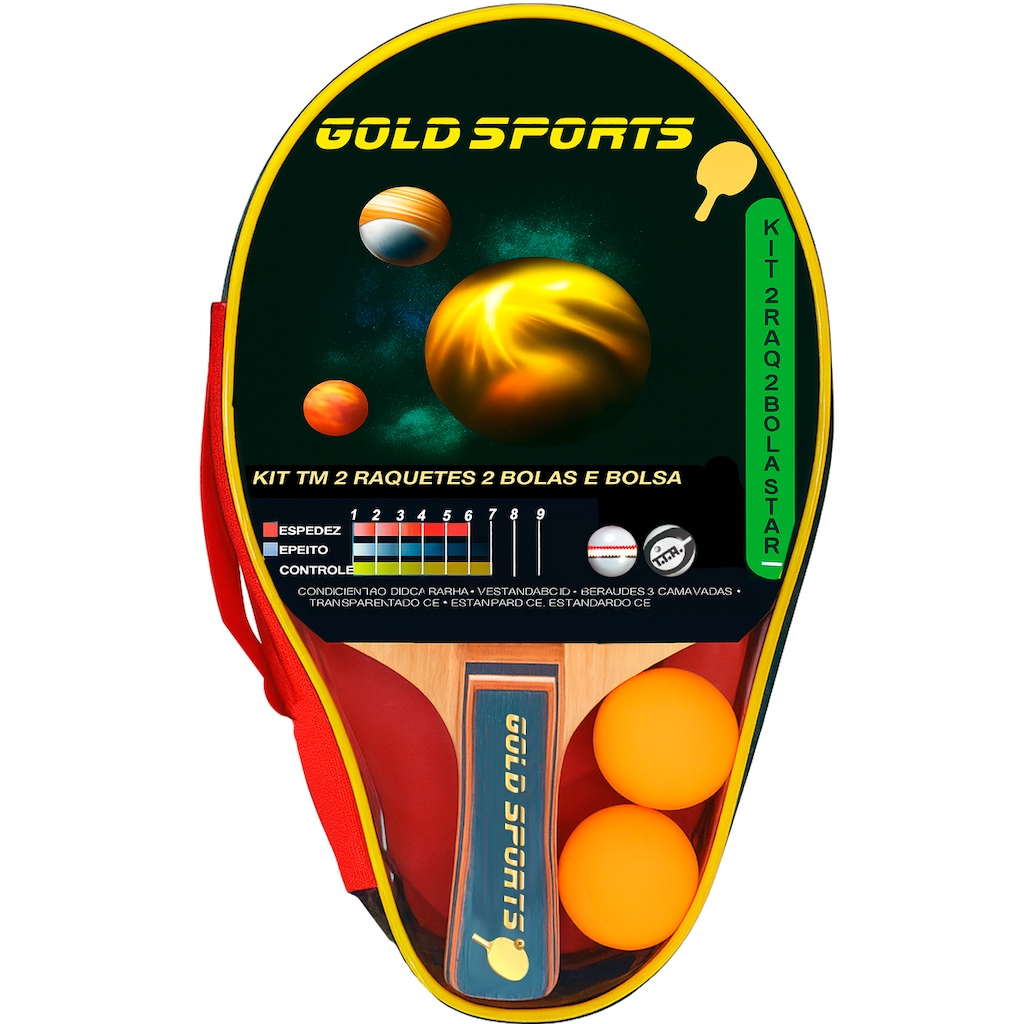 Kit Tênis de Mesa Gold Sports Training II 2 Raquetes e 2 Bolas