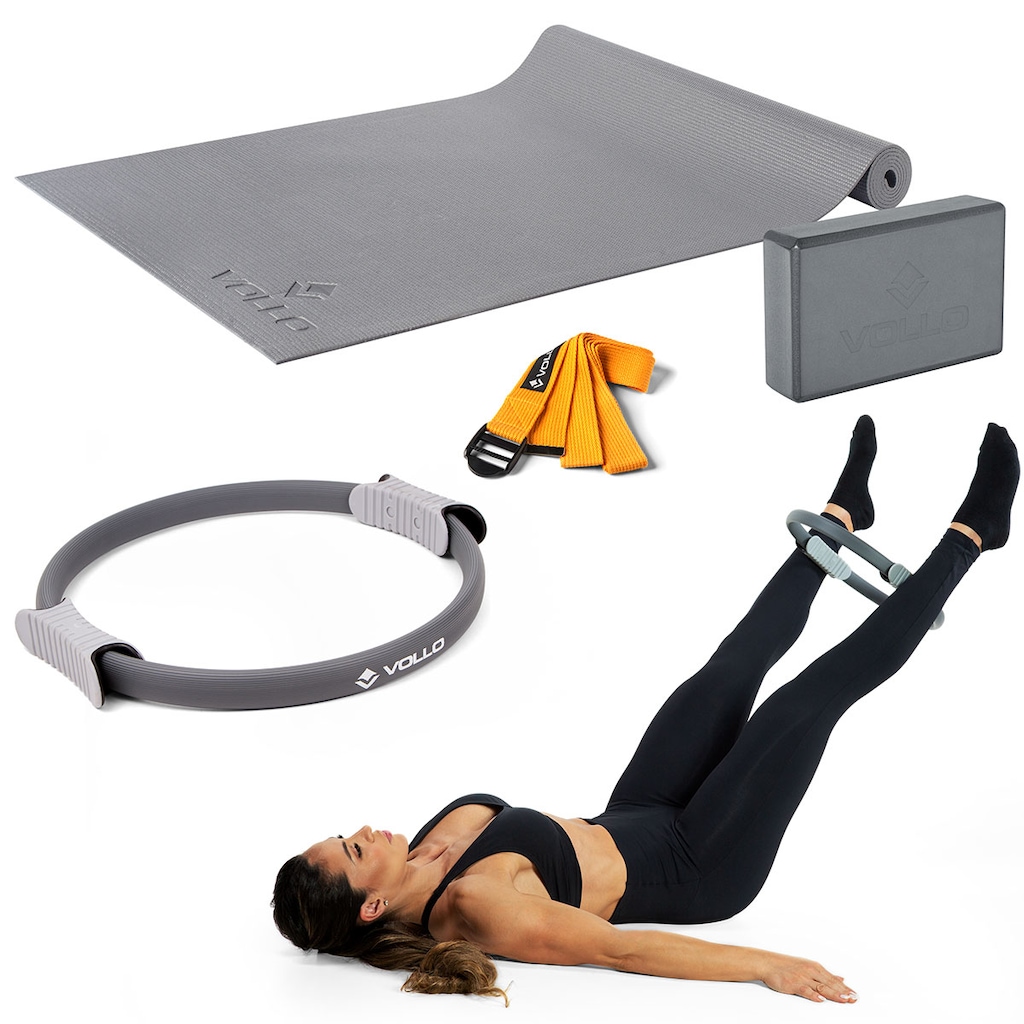 Kit Acessórios de Pilates Vollo Bloco + Anel + Fita + Tapete