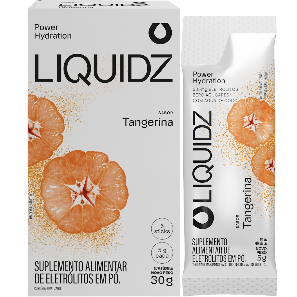 Eletrólitos LIQUIDZ® Zero Açúcares - Sabor Tangerina - Kit 1 Caixa c/ 6 sachês